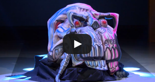 Contortionists in human skull from Skinwars